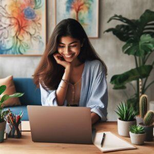 woman sending email