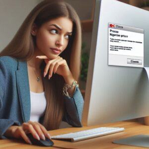 woman looking at suspicious email